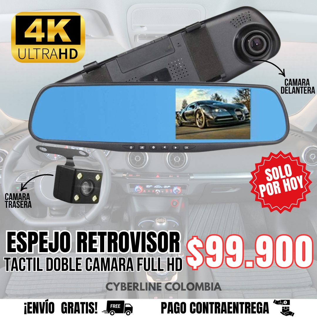 ESPEJO RETROVISOR TACTIL DOBLE CAMARA